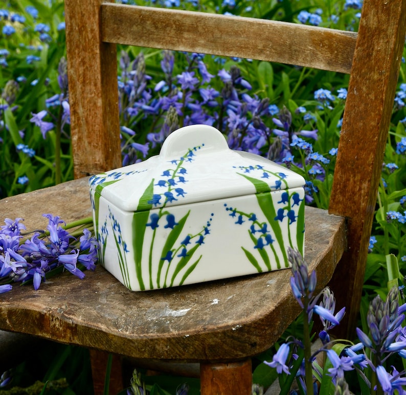 Bluebell Butter Dish can be Personalised Hand Painted image 3