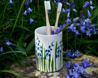 Bluebell Toothbrush Holder - Pencil Pot - Hand Painted