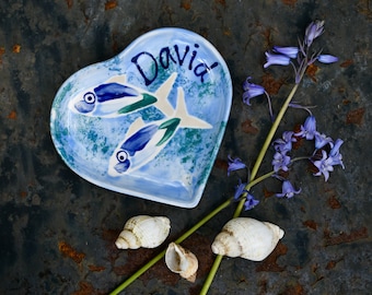 Fish in the Sea Heart Dish - can be Personalised - Hand Painted