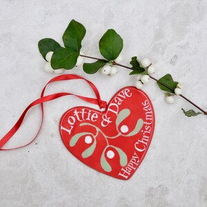 Personalised Red Mistletoe Heart Hand Painted image 1