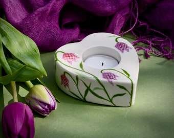 Snake’s Head Fritillary Heart Tealight holder - Hand Painted