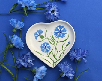 Cornflower Heart Dish - can be Personalised - Hand Painted