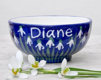 Snowdrop Cereal Bowl - can be Personalised - Hand Painted