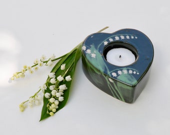 Lily of the Valley Heart Tealight holder - Hand Painted