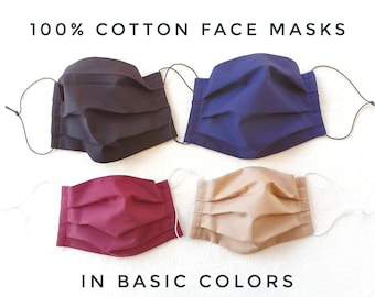 Cotton face mask with filter pocket! 3 layer cotton face covers in natural colors! Washable and reusable mask in black & blue in adult size