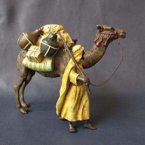 Vienna Bronze Arab with Camel Figurine | Cold Painted Bedouin Merchant Statue | Orientalist Bronze Sculpture