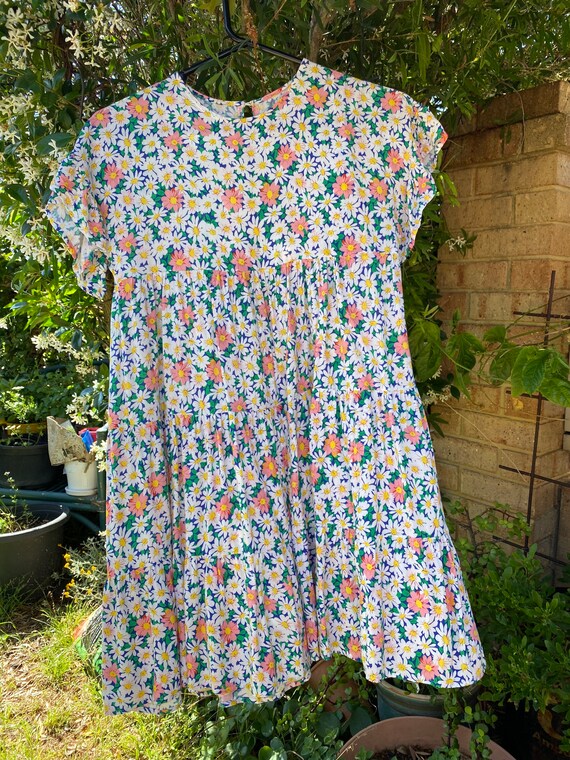 Floral Pastel Daisy Dress - Babydoll Tiered Mini D