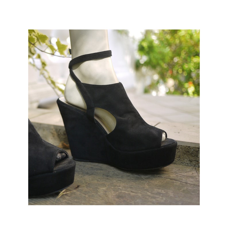 Vintage 90s/new Used/platform/wedge Shoes/black/high Heel/true | Etsy