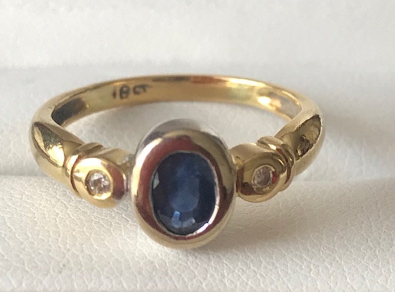 Ring size 6 34 18ct Gold Sapphire and Diamond Ring Bezel set Genuine Sapphire and Diamond USA