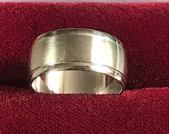 9ct Wide Gold Ladies Wedding Band - Satin White Gold - Excellent Condition Ring Size 3 3/4 (USA) H (UK)