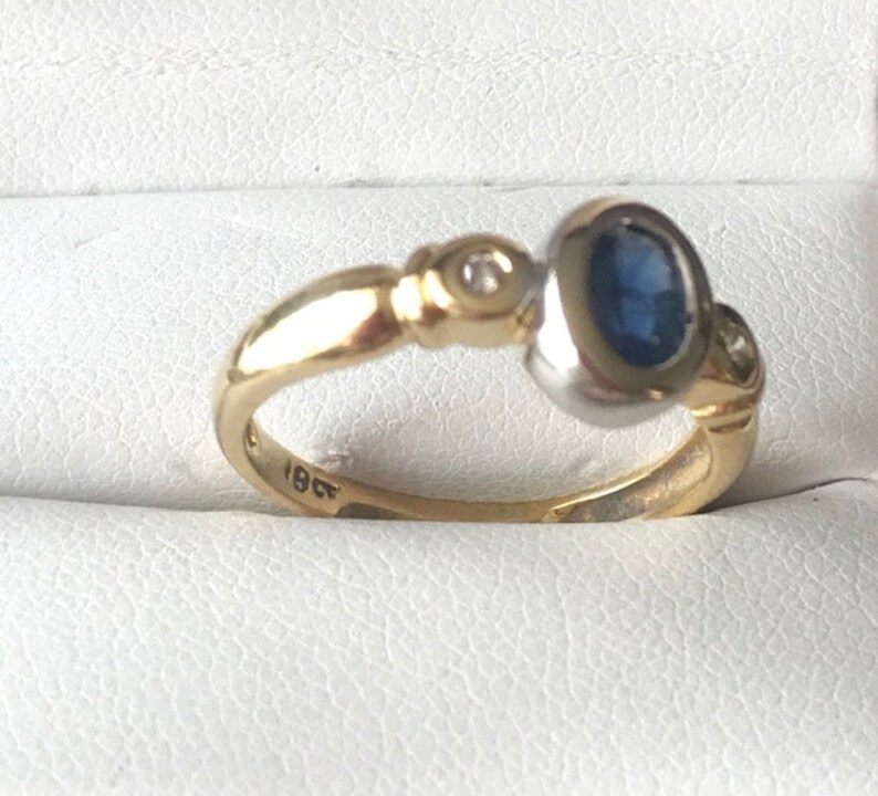 Ring size 6 34 18ct Gold Sapphire and Diamond Ring Bezel set Genuine Sapphire and Diamond USA