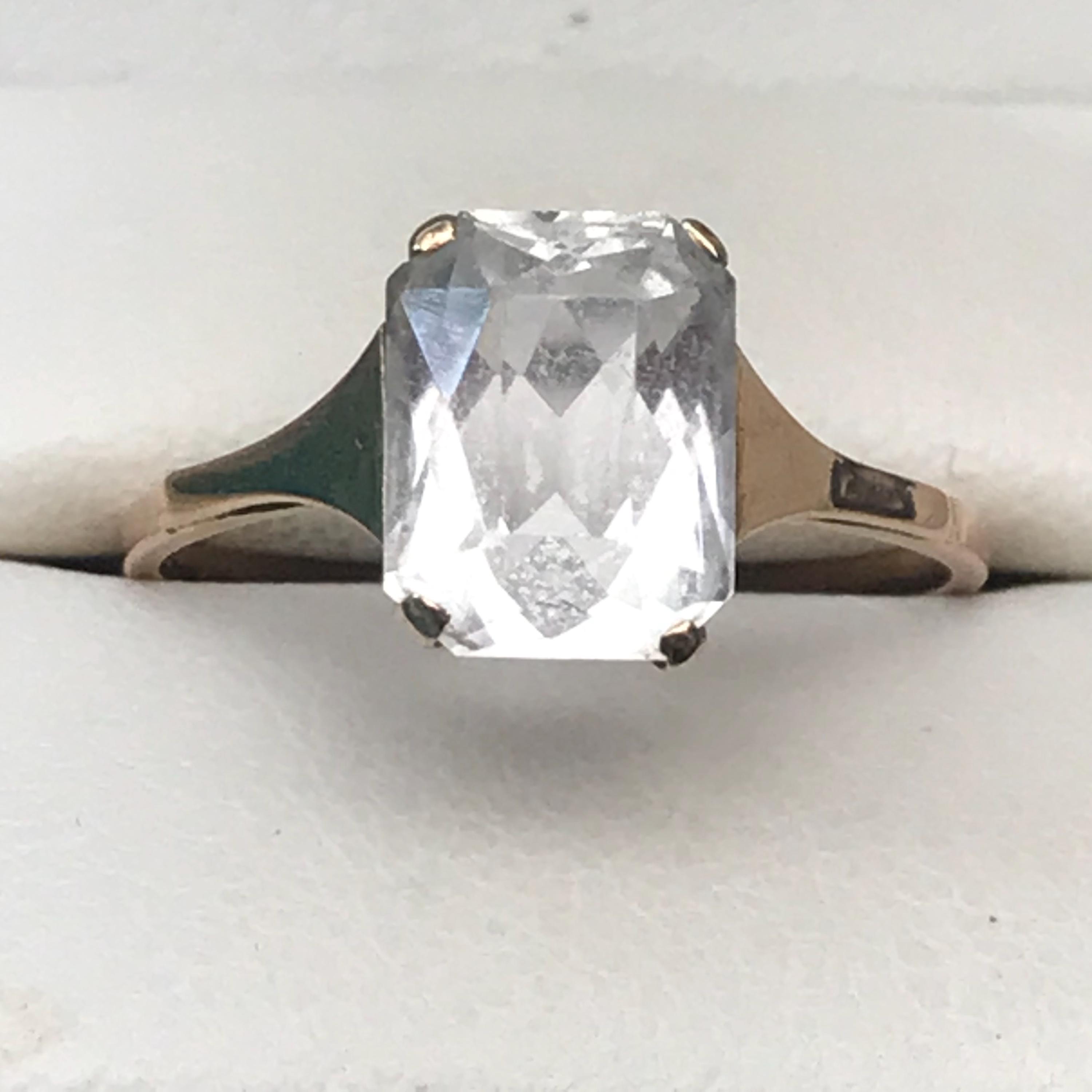 Vintage Art Deco 9ct Yellow & Rose Gold White Quartz Ring -Size 7.5 (USA) P (UK)