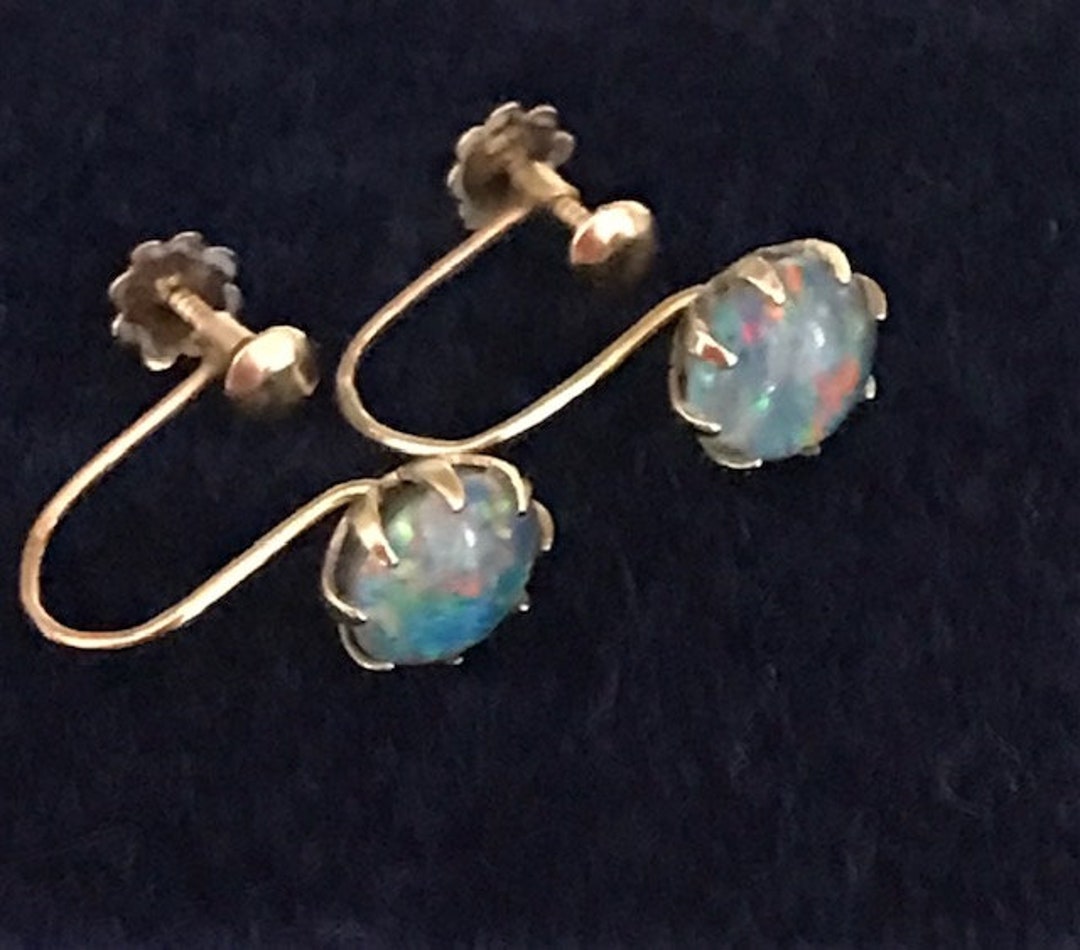 9ct Vintage Rose Gold Black Opal Screw Back Earrings - Etsy