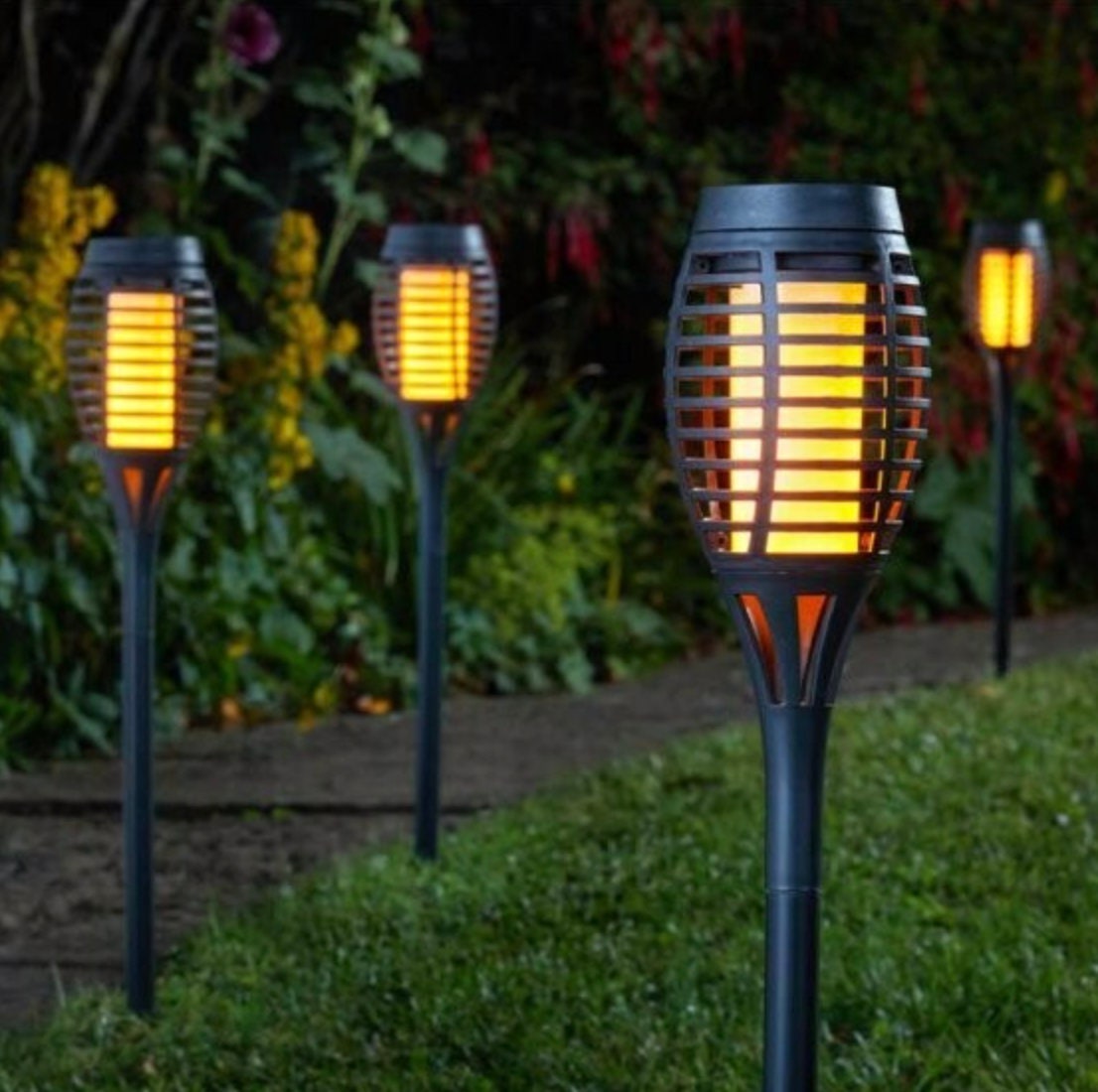 Pack of 5 Realistic Flame Effect Solar Lights Garden Etsy