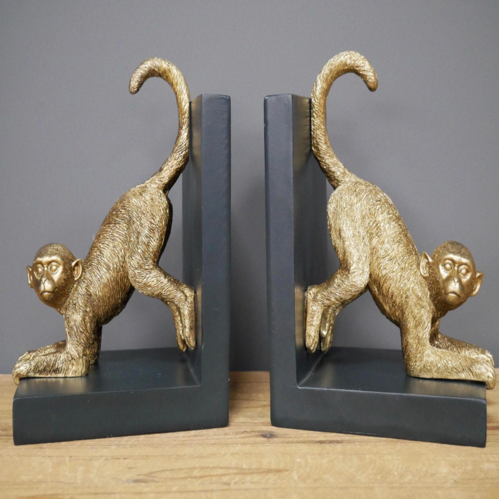 Woody & Bing Gold Monkey Bookends Housewarming Gifts Book Etsy
