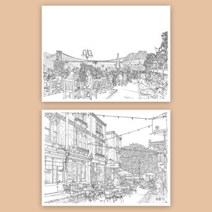 Clifton Sunday&#39;s - Pair of Hand Drawn Prints (Clifton Village & Suspension Bridge) | Bristol Illustration | Clifton Village Drawing