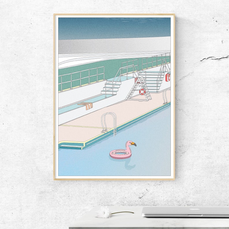 Flamingo in the Pool - Jubilee Pool Illustration | Penzance Print ...