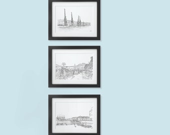 This is Bristol, Hand Drawn - Triptych |  Bristol Illustration | Bristol Hand Drawing | Bristol Graduation Gift | Bristol Print