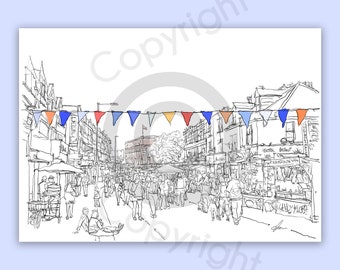 North Street, Summer Fair, Bristol | North Street Hand Drawing | North Street Bristol Illustration | North Street Bristol Print