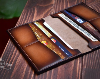 Cartera de cuero personalizada para hombres cartera de cuero hecha a mano cartera de cuero marrón cartera de cuero camello para hombres Regalo de billetera larga para hombres clutch