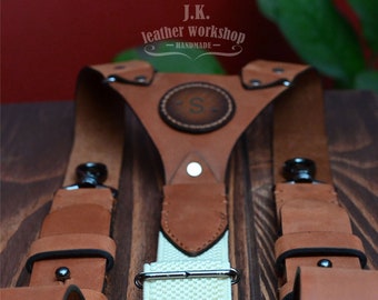 Leather suspenders men Personalized Suspenders Brown suspenders Brown leather suspenders Wedding suspenders wedding gift for him
