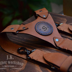 Сognac Leather Sword Belt, Handmade Leather Suspenders