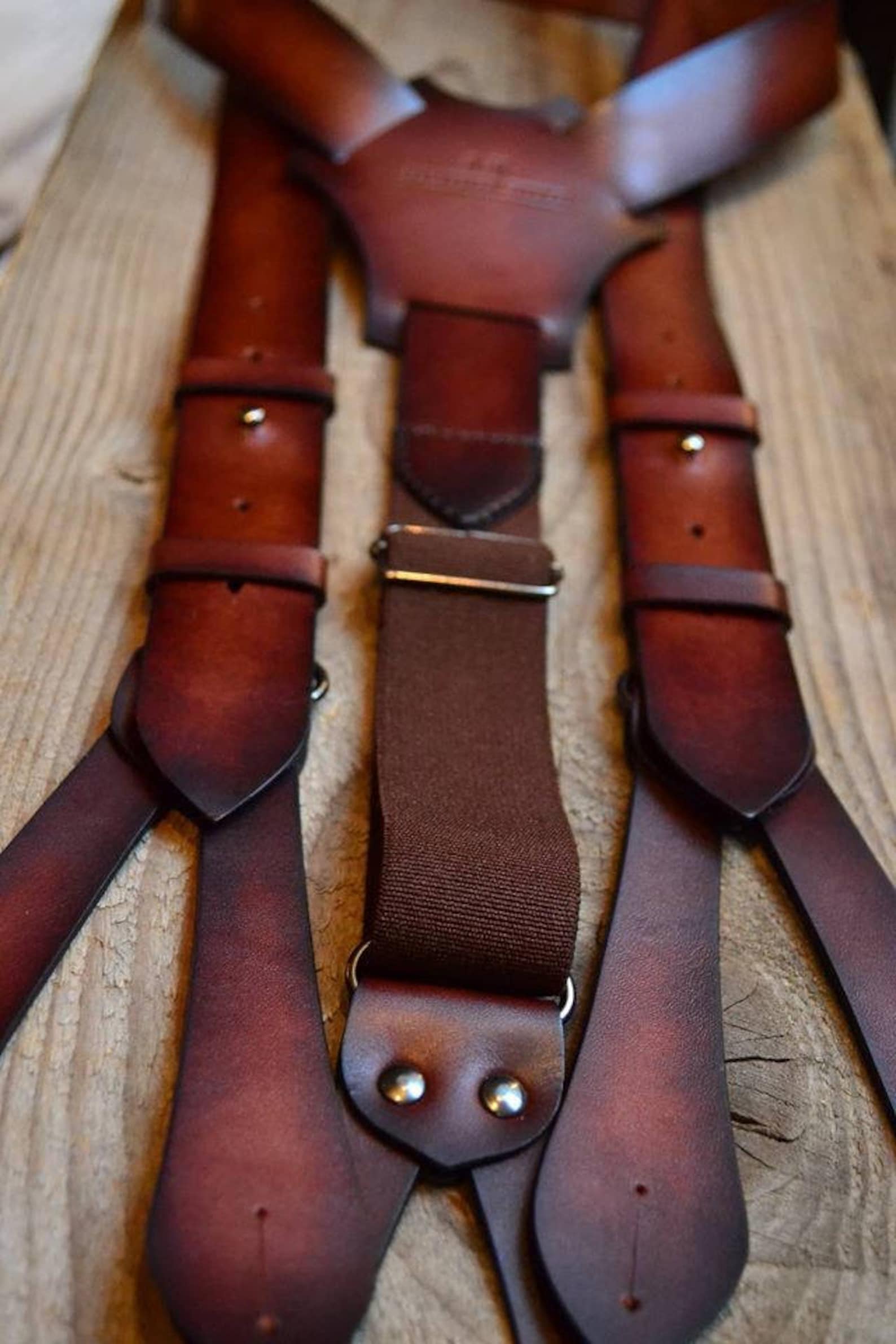 Mens Leather suspenders Personalized Mens suspenders Brown Etsy