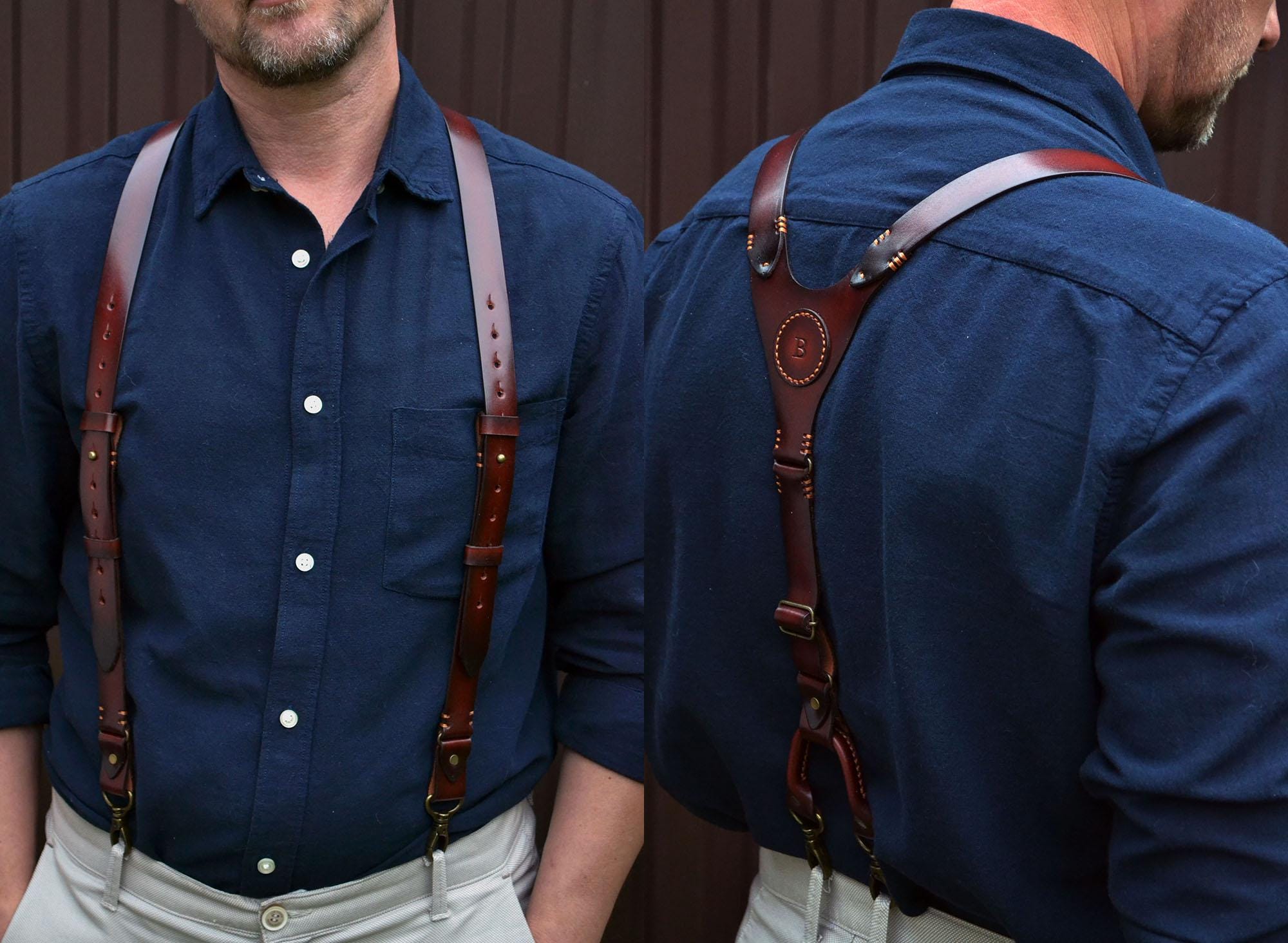 Personalized leather suspenders Mens leather suspenders Wedding suspenders Mens braces Grooms gift Groomsmen gift Gift him Brown suspenders