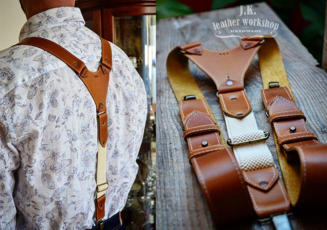 Personalized Leather Suspenders Mens Leather Suspenders Wedding