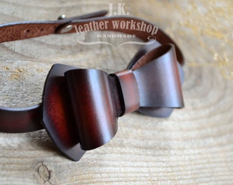 Men's Leather Bow tie Brown bow tie wedding bow tie Mens Gift groomsmen bow tie Gift for daddy Father's Day gift baby bow tie gift for him