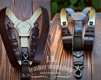 Leather suspenders men Personalized Suspenders Brown suspenders Brown leather suspenders Wedding suspenders wedding gift initials engraved