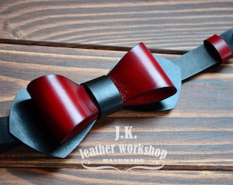 Leather Bow tie BlackRed mens bow tie wedding bow tie Mens Gift groomsmen bow tie monogram bow tie retro Neck-Tie baby bow tie