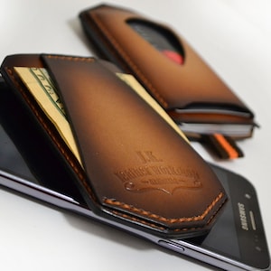 Leren kaarthouder heren Cadeau voor mannen Ultraslank en compact Gratis gepersonaliseerde initialen Cadeau voor papa Kerstcadeau Bruidsjonkers cadeau