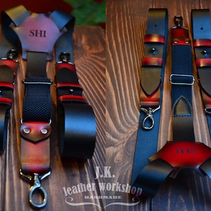 Personalized leather suspenders Leather suspenders with Monogram Wedding suspenders Mens braces for grooms Black suspenders Groomsmen gift