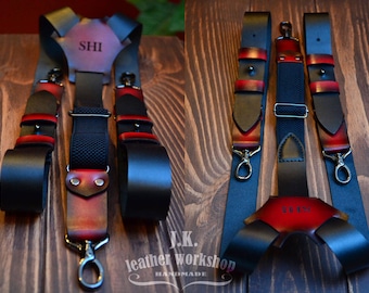 Personalized leather suspenders Leather suspenders with Monogram Wedding suspenders Mens braces for grooms Black suspenders Groomsmen gift