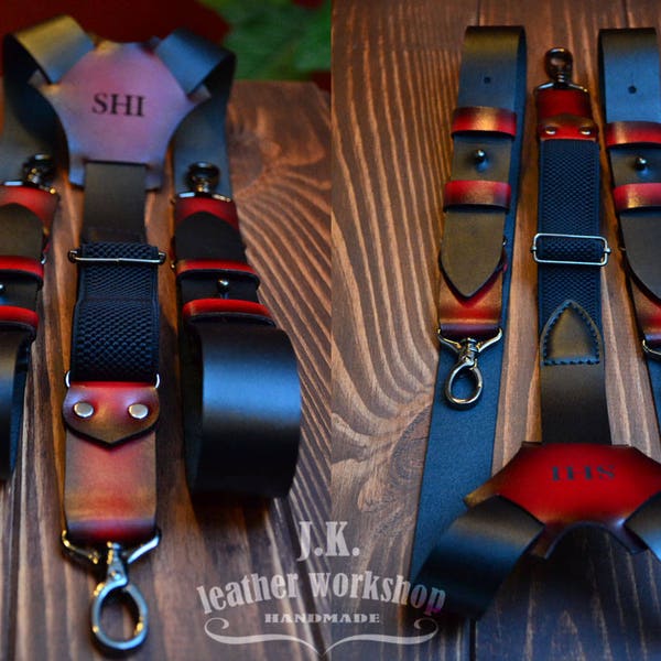 Personalized leather suspenders Leather suspenders with Monogram Wedding suspenders Mens braces for grooms Black suspenders Groomsmen gift