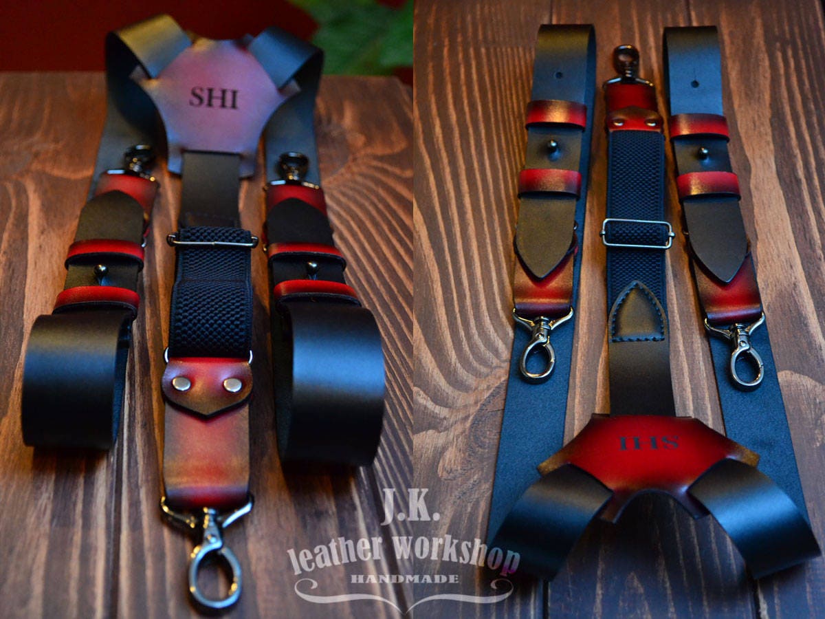 Personalized leather suspenders Leather suspenders with Etsy