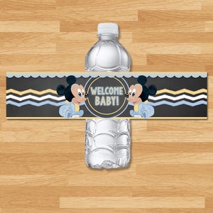 Involucri per bevande per baby shower di Topolino per bambini - Lavagna - Etichette per bottiglie d&#39;acqua per baby shower di Topolino - Bomboniere per baby shower di Topolino