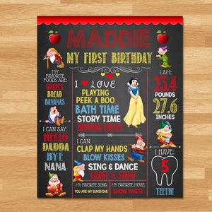 Snow White Birthday Poster - Chalkboard - Snow White 1st Birthday Poster - Disney Princess Printables - Snow White Birthday Party 100443