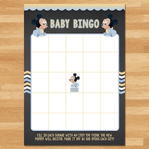 Baby Mickey Mouse Baby Shower Bingo Party Game - Chalkboard - Mickey Mouse Baby Shower Baby Bingo Game - Mickey Mouse Baby Shower Party Game