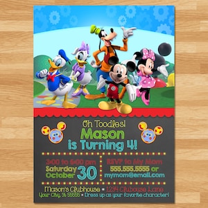 Mickey Mouse Clubhouse Invitation - Chalkboard - Mickey Mouse Invite - Mickey Mouse Clubhouse Printables - Mickey Party Favors V2