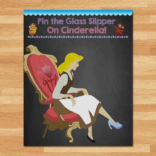 Cinderella Pin the Slipper on Cinderella Game - Cinderella Pin Tail Game - Glass Slipper Game - Princess Party Game - Pin Tail 100442