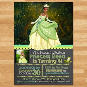 Prinzessin und der Frosch-Einladung - Tafel - Frosch-Prinzessin laden - Disney Prinzessin laden - Prinzessin Tiana Geburtstag Gefälligkeiten 100444