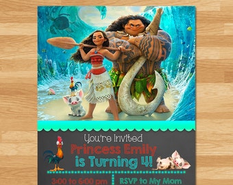 Moana Invitation - Chalkboard - Moana Invite - Disney Princess Invite - Princess Printables - Moana Birthday Party Favors - Moana Printables
