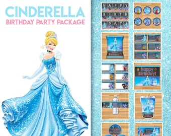 Paquete de fiesta de cumpleaños de Cenicienta - Imprimibles para fiestas de cumpleaños de Cenicienta - Disney Princess Cinderella Party Favors Decor 100442
