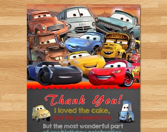 Disney Cars 3 Thank You Card - Chalkboard  - Disney Cars 3 Thanks - Cars Birthday Party Printables - New Cars Movie Thank You - Party Favors