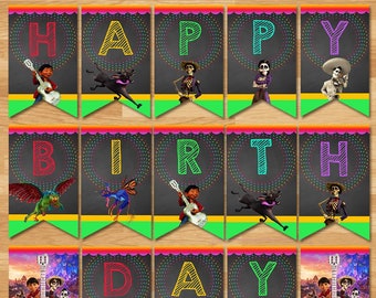 Coco Happy Birthday Banner - Chalkboard - Disney Coco Movie Sign - Printables - Coco Party Favors - Coco Birthday Party Printables 100768
