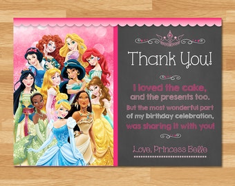 Disney Princess Thank You Card - Chalkboard - Princess Thanks - Disney Princess Card - Princess Printables - Princess Birthday Party Favors