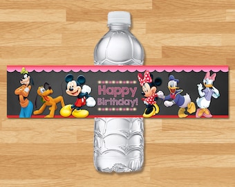Mickey Mouse Clubhouse Drink Label - Pink Chalkboard - Mickey Mouse Water Bottle Wrap - Mickey Water - Mickey Mouse Printables Girl Party