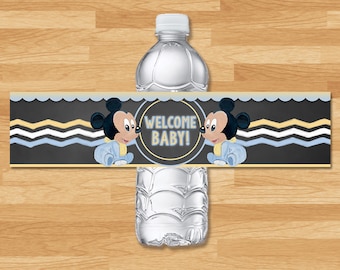 Baby Mickey Mouse Baby Shower Drink Wraps - Chalkboard - Mickey Mouse Baby Shower Water Bottle Labels - Mickey Mouse Baby Shower Favors